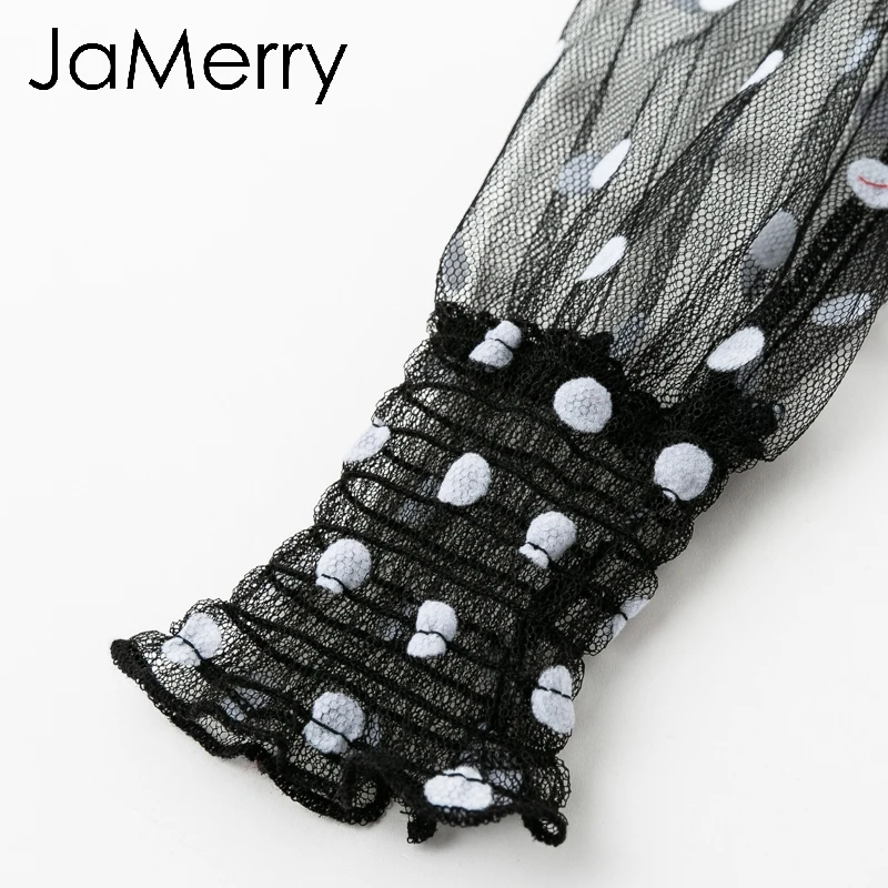 JaMerry сексуальное винтажное в горошек черное Сетчатое женское платье