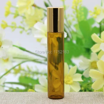 

10ml brown glass Roll On Bottles steel ball with gold lid,Eye Cream Bottles,Essential oils,Can Be Used as Perfume Bottles