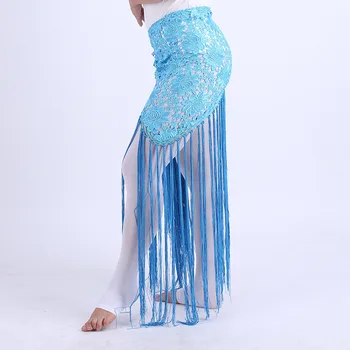 

Hand Made Belly Dance Clothes Women Dancewear Flowers Long Fringe Hand Crochet Triangle Belt Belly Dance Hip Scarf Lace
