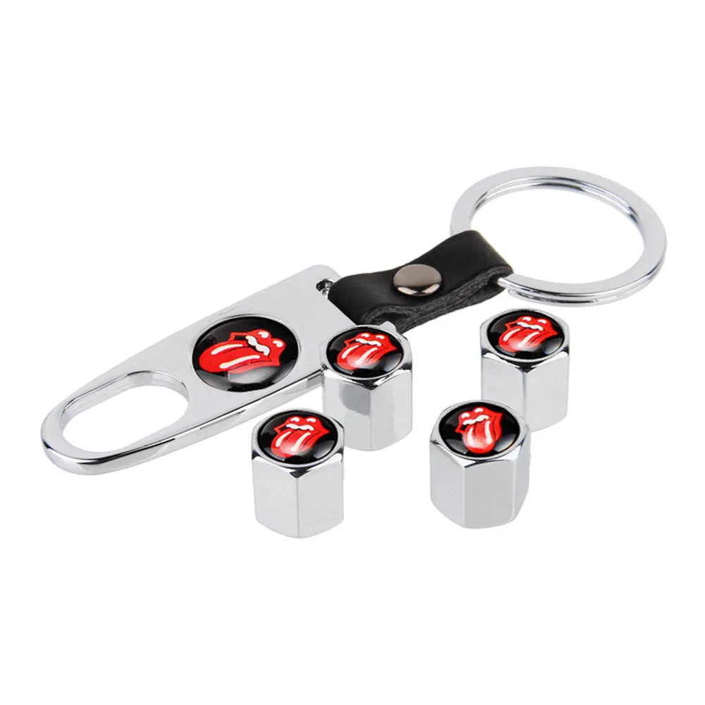 

Keychain Wrench 4pcs Set Wheel Valve Cap Tire Stem Dust Car Styling Emblem Red lip Tongue For Jaguar Opel Mazda Honda Volvo Saab