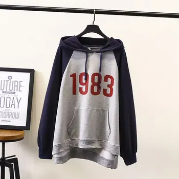 

Oversized Plus Size Front Pocket Hoodies Women Patchwork Cotton Sweatshirt 2018 Autumn Winter Hooded Ladies Pullovers 4XL