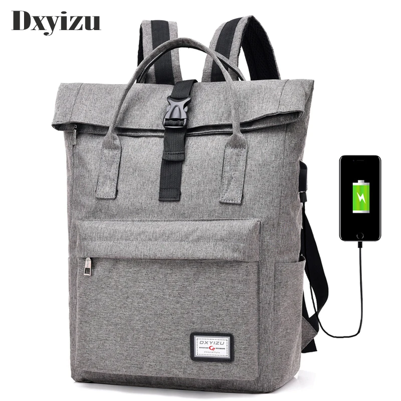 Kaufen 2018 neuen männer USB Lade Rucksack Laptop taschen Polyester Adrette männer Schule College Taschen Reise Große Kapazität Rucksäcke