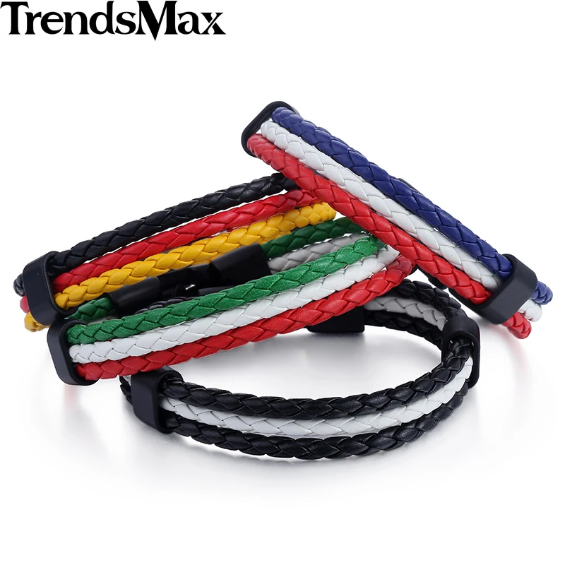 Trendsmax женские и мужские кожаные браслеты 3 нити Национальный флаг веревка серфер