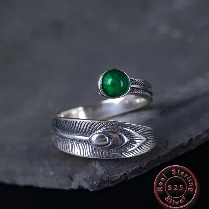 

Amxiu Natural Chalcedony Wide Open Ring 925 Sterling Silver Rings for Women Accessories Vintage Jewelry Women's Birthday Gifts
