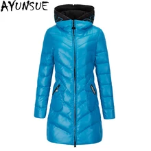 90% серые пуховые пальто женские зимние с капюшоном тонкие пальто однотонная средняя длинная до низу куртка студенческая мода теплая Abrigo mujer ST214