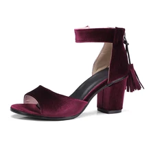 YANSHENGXIN Summer Sandals Women Peep Toe Ankle Wrap Suede Leather Shoes Women's Sandals Shoes Tassel Chunky Heels High 5CM fashion design women full grain leather pumps summer ankle wrap cool high heels shoes for women closed toe women sandals