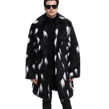 

Men Fashion Autumn Winter Thick Faux Fur Coat Mixed Color Long Sleeve Turn-down Collar Trench Casual Outwear Plus Size 2X 7Q2218