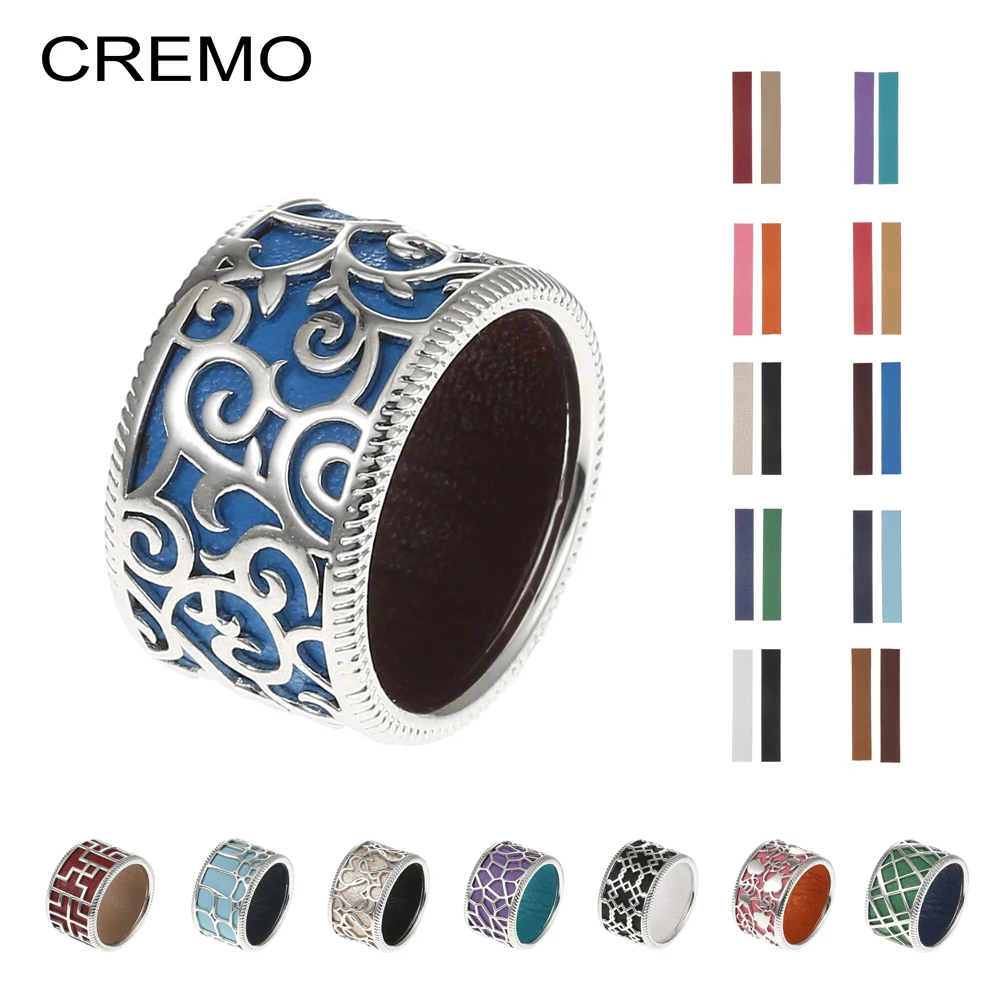 

Cremo Hollow Band Rings Bijoux Femme Personalized Finger Cuff Ring Argent Reversible Interchangeable Leather Cage Ring Spinner