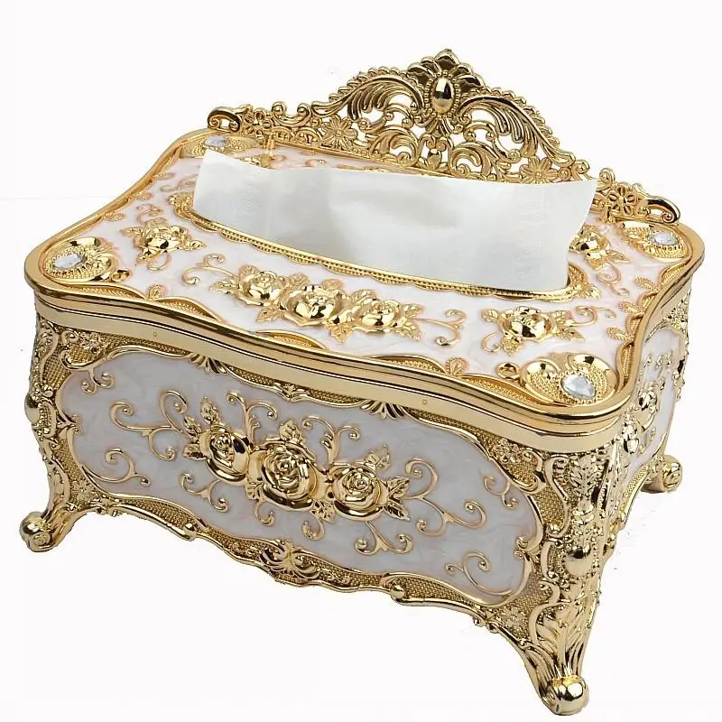 

European Gold Luxury Tissue Box Floral Pattern Chic Napkin Case Living Room Hotel Tissue Boxes Office Home Decor Organizer Craft
