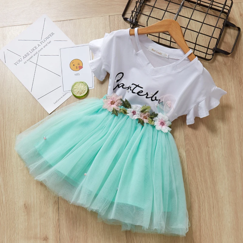 

2019 New baby girls clothes for summer fancy flower tee and tutu skirt clothes set girl clothes
