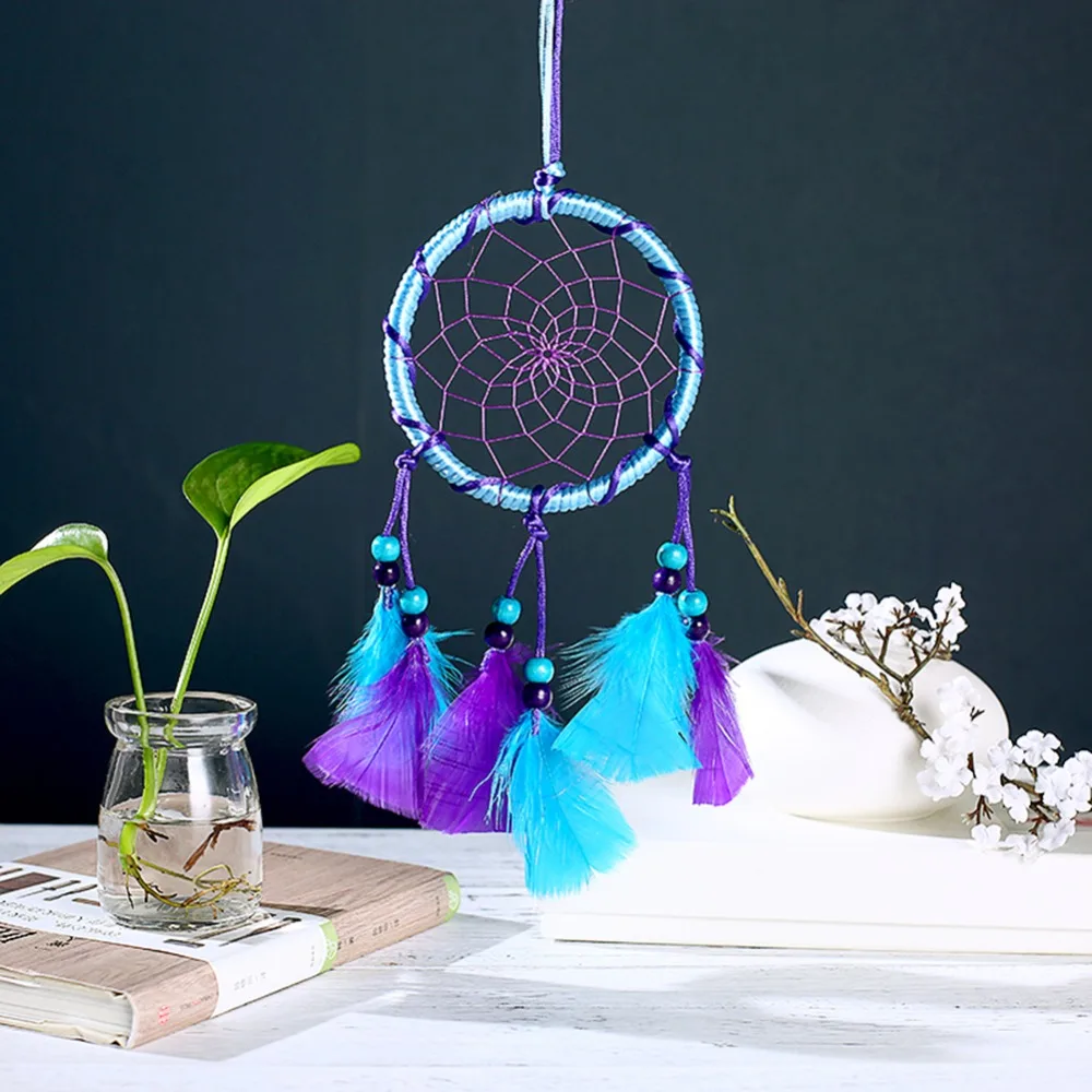 Purple Feather Crafts Dream Catcher Wind Chimes Handmade Dreamcatcher Net for Wall Hanging Car Home Decoration Birthday Gift