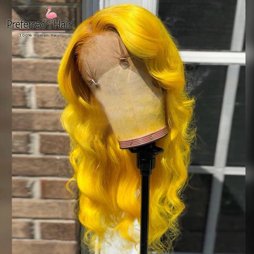

Preferred Orange Loose Wave Wig Remy Hair Brazilian Wig Yellow Color Preplucked Lace Front Human Hair Wigs For Black Women
