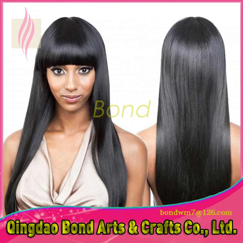

Virgin Brazilian Hair Glueless Full Lace Human Hair Wigs For Black Women Silky Straight Wig With Bangs Full Lace Front Wigs