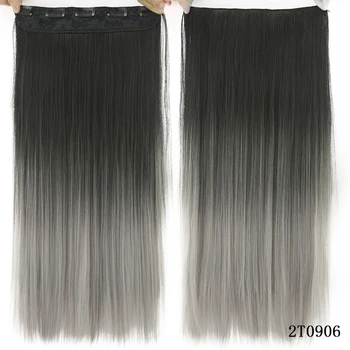 Soowee 60cm Long Straight Women Clip in Hair Extensions Black Brown High Tempreture Synthetic Hair Piece 3