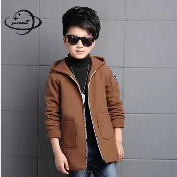 

Yauamdb Kids Wool Coat Winter Autumn 6-17y Boys Solid Outerwear Cotton Children's Solid Hooded Clothes Zipper Clothing Y48