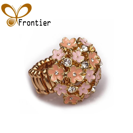 

New Fashion Flower Ball Elastic Plated Gold Wedding Finger Ring Rhinestone Jewelry For Women B5-Tc-Tt811