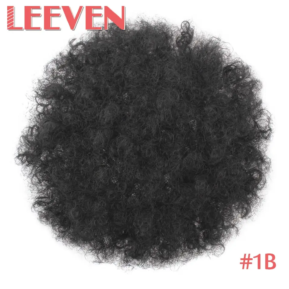 Leeven синтетический пушистый афро кудрявый парик конский хвост шнурок афро кудрявый конский хвост клип в шиньон булочка шиньон-хвост Расширения - Цвет: # 1B