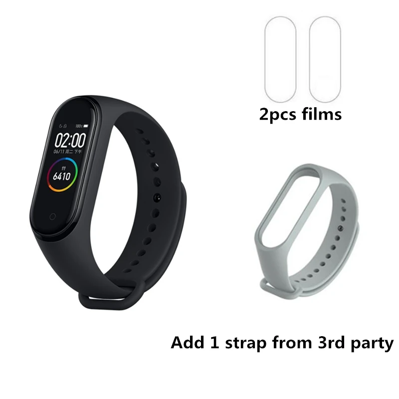 Xiaomi Mi Band 4 Smart Bracelet AMOLED Screen Miband 4 Smartband Fitness Traker Bluetooth 5.0 Sport Waterproof Smart Band - Цвет: add strap and film