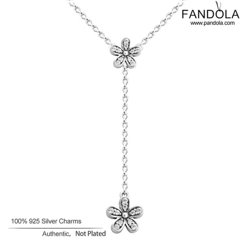

Dazzling Daisies Necklace 925 Sterling Silver Collares Flower Pendant Necklaces for Women mujer Original Jewelry