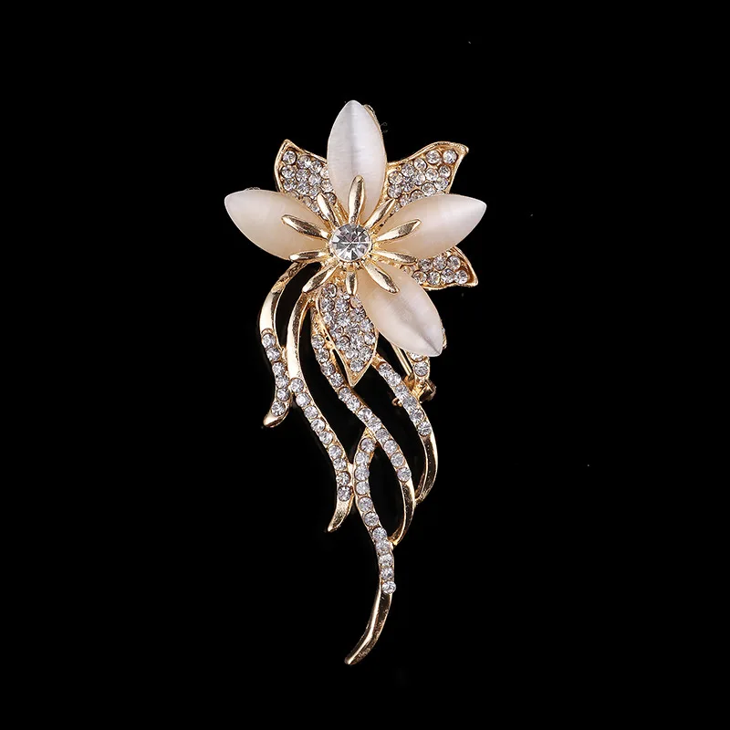 

SHUANGR Fashionable Opal Stone Flower Brooch Pin Women Garment Accessories Jewelry Brooch Rhinestone Pin