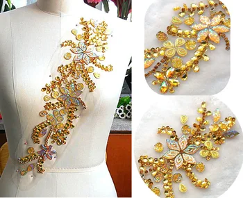 

BI.Dw.M,Boutique Golden Appliques Hand-made Sew On Rhinestones Strass Stones Beaded Decoration Accessories for Dresses Costumes