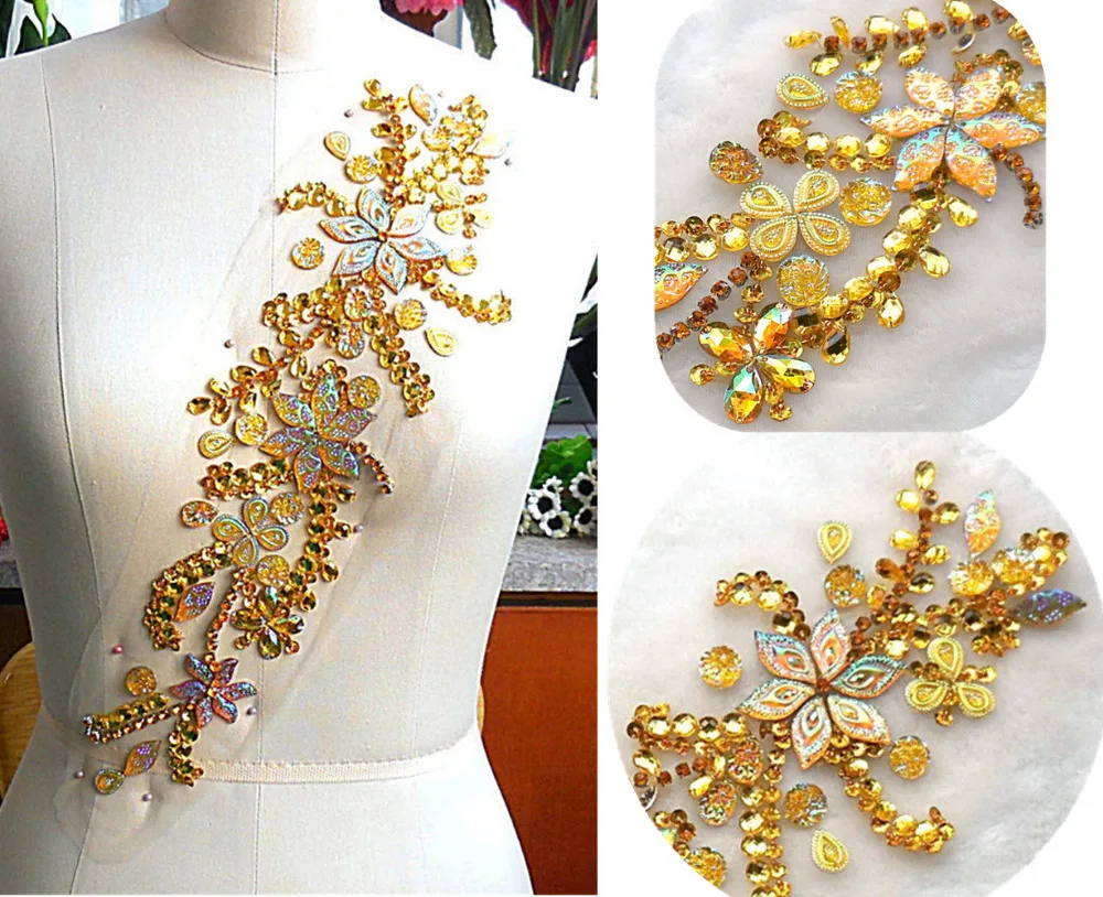 Bi.Dw.M Boutique Golden Appliques Hand-made Sew On Rhinestones Strass Stones Beaded Decoration Accessories for Dresses Costumes | Дом и сад