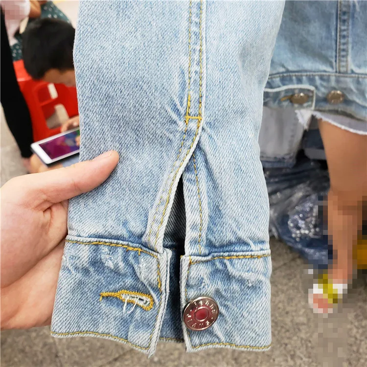 discount Vintage Women Jean Jacket Pearls Beading 2019 Spring Long Sleeve Pockets Denim Jackets Women Loose
