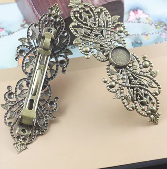 

glue 12mm pad antique bronze plated filigree hair clip bobby pin---20pcs