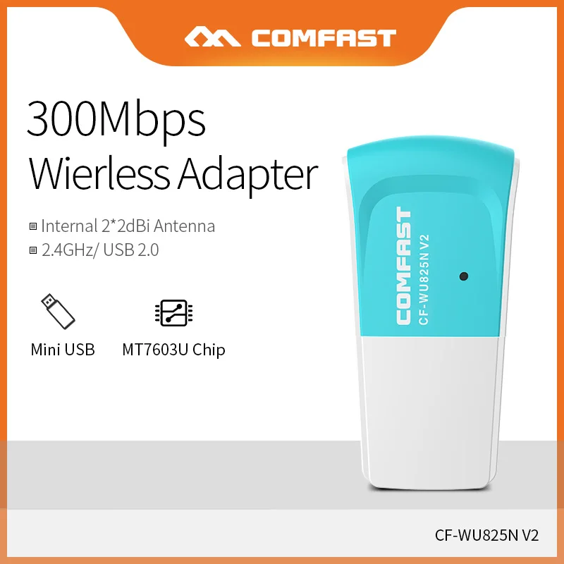 

Comfast 300Mbps Wireless Adapter Mini Network Card 2.4G Transmission Rate Faster Speed Internet Stronger Wifi Signal CF-WU825NV2