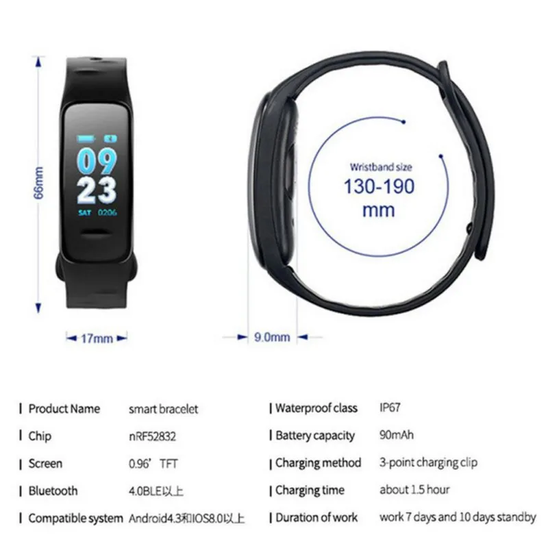 C1 Plus, умный браслет, умный цветной счетчик шагов, фитнес-трекер, пульсометр, измеритель артериального давления, умные часы