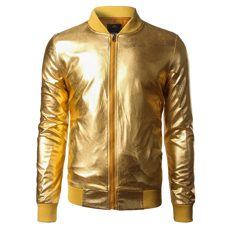 Zemtoo Для мужчин s куртка для ночного клуба; декор в виде золотистых металлических блестящая куртка бренд Для мужчин модное пальто предупредить Курточка бомбер Для мужчин вечерние новые босоножки из ткани
