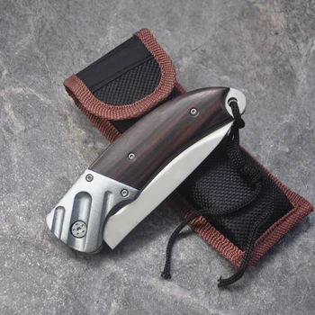 New Folding Knife 7Cr17Mov Blade Wood Handle 15cm Outdoor Survival Camping Mini Pocket Knife Wood Handle Fishing EDC knives 5