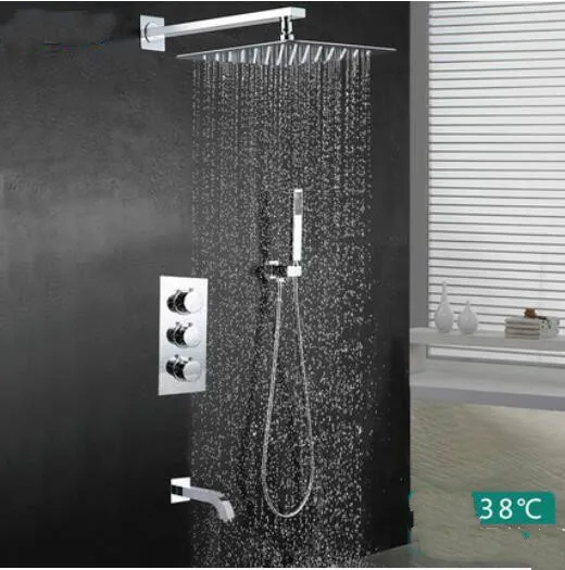 10" Stainless Steel Square Ceiling Monsoon Shower Thermostatic Valves