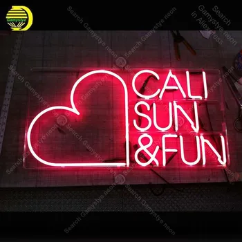 Neon for the Cali Sun & Fun NEON Bulbs Lamp Red Heart GLASS Tube Decor Wall Club BedRoom Handcraft Advertise wholesale Art work