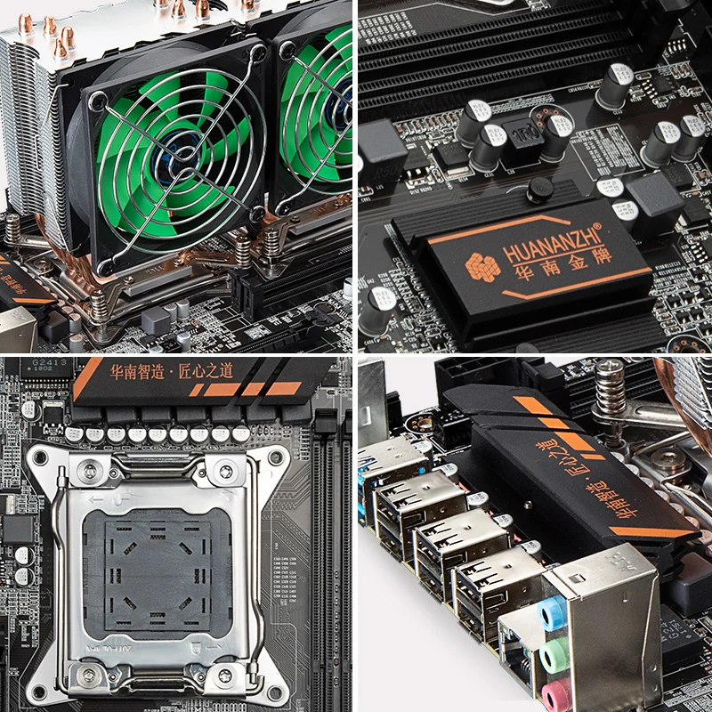 Buy best motherboard HUANAN ZHI dual CPU X79 motherboard with dual CPU slots support 4*32G DDR3 1866MHz memory 6 SATA ports