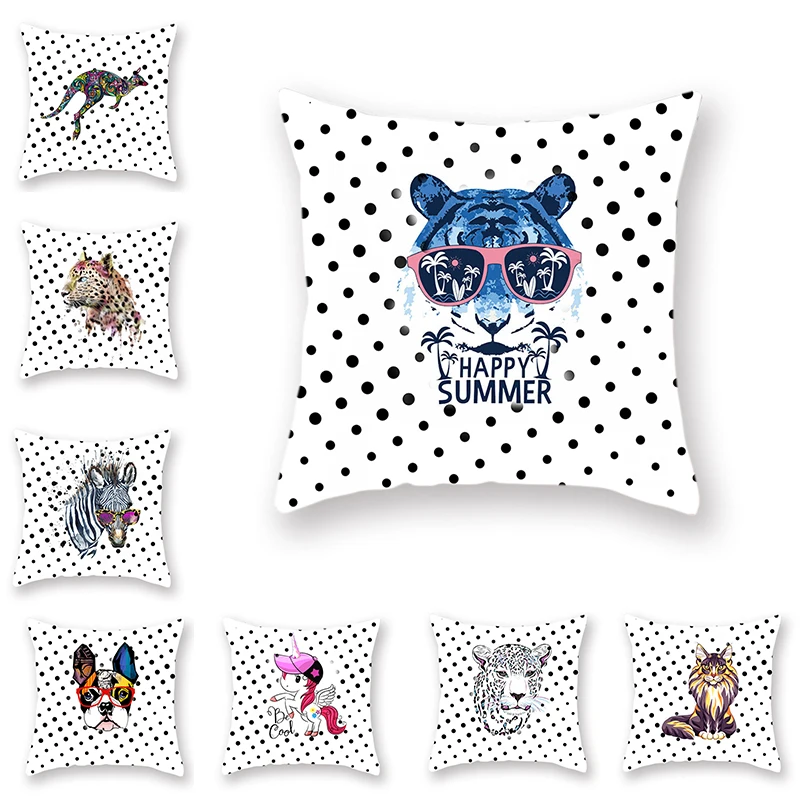 Cartoon Animated Throw Pillow Covers Watercolor Animal Cushion Set Unicorn Zebra Tiger Lion Pattern Polka Dot Green Sofa Deco
