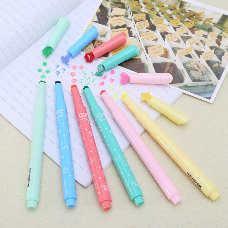 3Pcs School Supplies Creative Cute Colorful Kawaii Stamp Highlighter Marker  Pen|Marker Pens| - AliExpress
