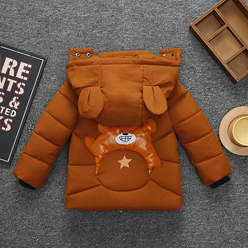 light summer jacket fashion winter boys jacket New children's coat little devil winter boy Cartoon bear print decoration baby hooded cotton jacket cheap winter coats