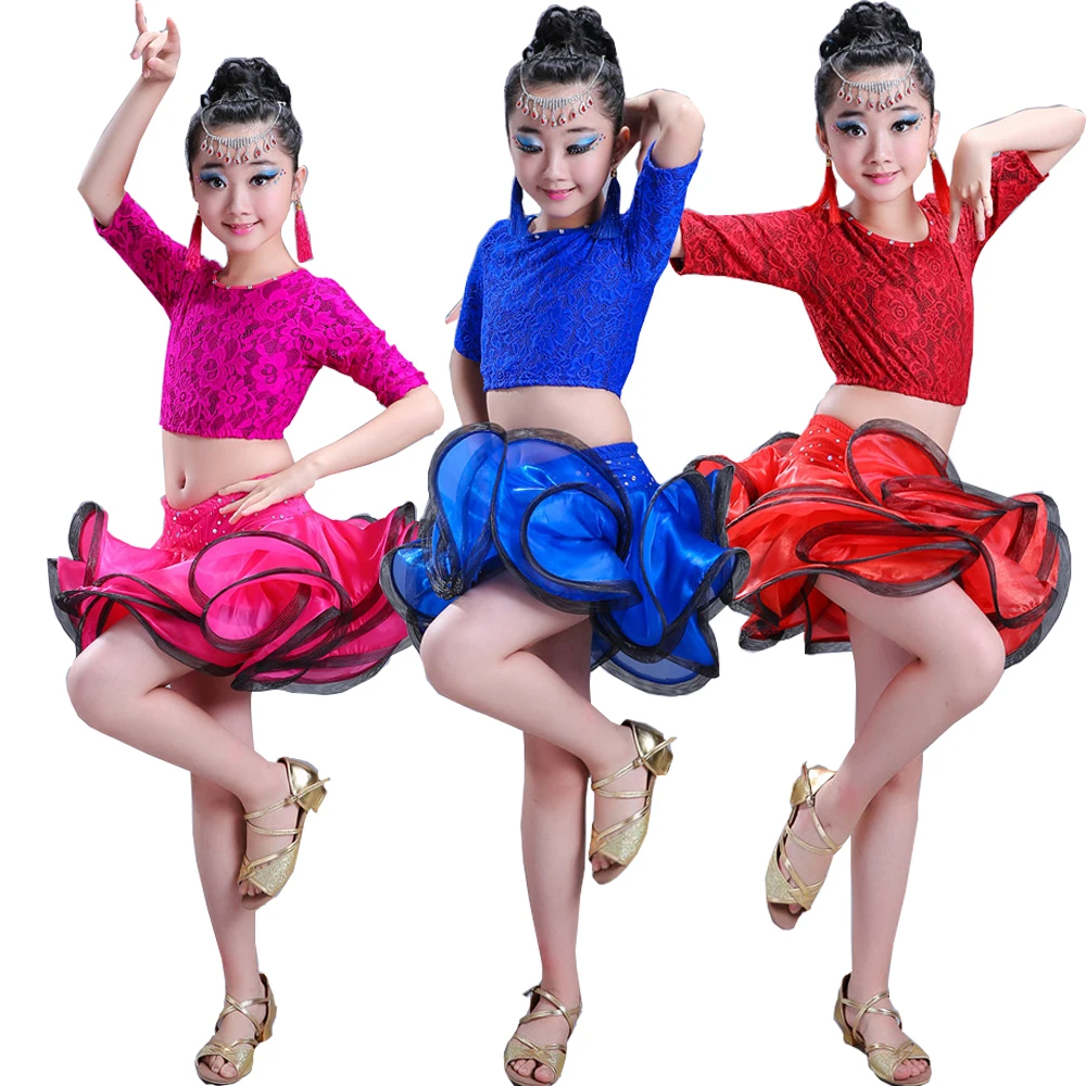 Kids Latin dance dress children Girls Performance dancing costumes