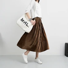 Новинка, модная длинная велюровая юбка до середины икры с эластичной резинкой на талии для женщин, плиссированные юбки на весну и осень, повседневные Бархатные юбки