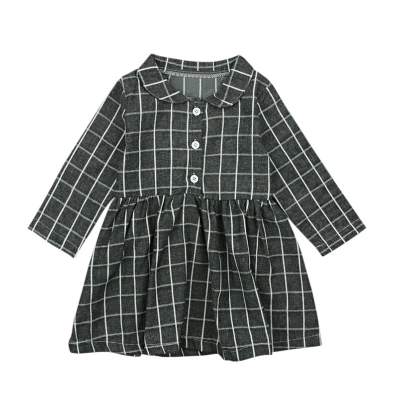 2019 Toddler Kids Baby Girls Plaid Print Clothes Long Sleeve Party Princess Dresses Newborn Baby Girl Clothes Cotton V10% (2)