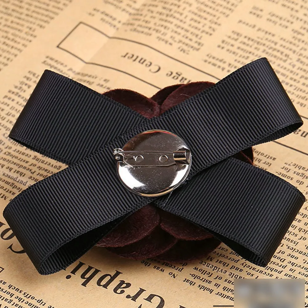 FDEETY Spille Donne Elegante Poliestere Velluto Vintage Fiore Camelia Spilla Grande7.8 pollici perfetta per Spose Occasioni Speciali Matrimoni e Cene Formali(Nero