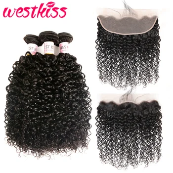 

West Kiss Curly Bundles With Frontal Preplucked Brazilian Hair Weave Bundles With Lace Frontal Closure Remy Human Hair Extension