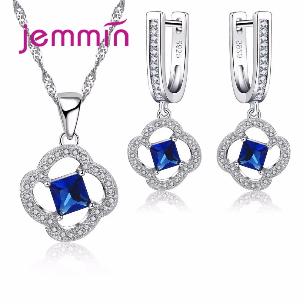 

Jemmin Women Jewelry Set Trendy 925 Silver Cubic Zirconia Pendants Necklace Dangle Earrings Set For Engagement Wedding Accessory