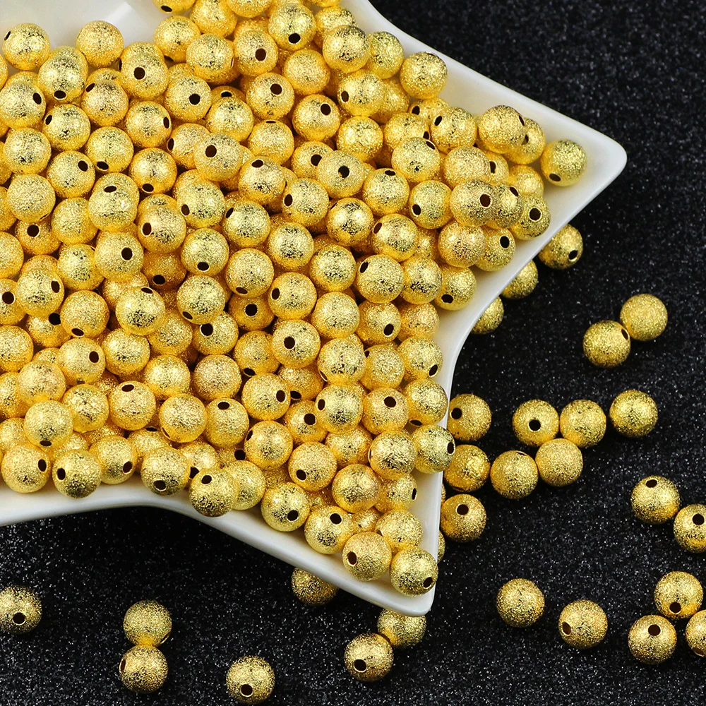 

BTFBES Gold Spacer wrinkle Sand Beads 3 4 5 6 8 10 12mm Ball Round loose beads for Bracelet Jewelry Making Earring Pendants DIY