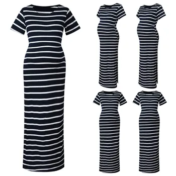 

Fashion Pregnancy Cotton Dress Women Short Sleeve Striped Summer O-Neck Dresses Photography Props Premama Casual Mother Clothing