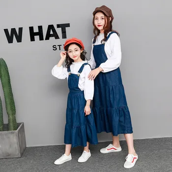 

Mother and Kids Jeans Dress Cotton Family Shirt Mother and Daughter Clothes Family Look Mom and Daughter Dress Overalls