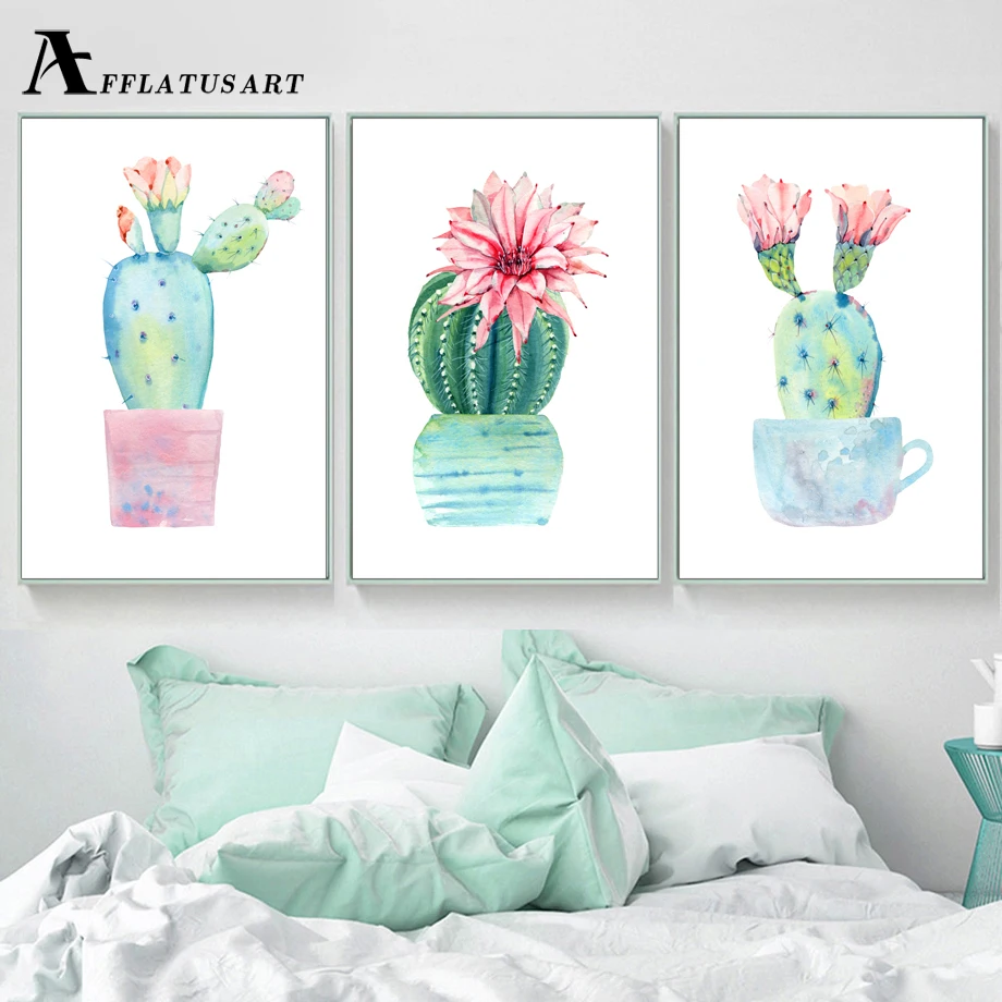 

Watercolor Potted Cactus Wall Art Canvas Painting Posters And Prints Nordic Poster Wall Pictures For Living Room Quadro Decor