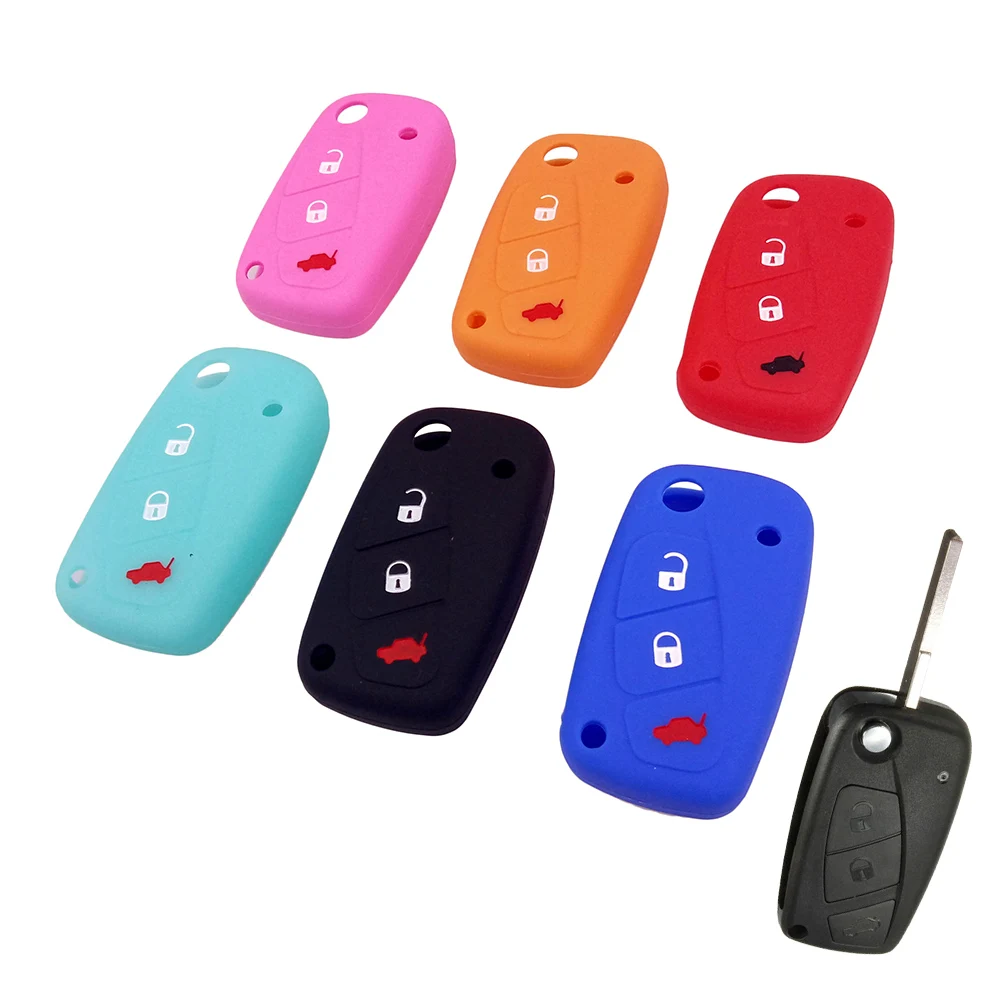 

3 Button Flip Silicone Key Cover Fob Case Fit For Fiat Panda Idea Stilo Punto Ducato Bravo 500 Doblo Grande Minibus Protector
