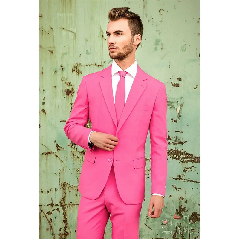 327 Custom Made Pink Men Wedding Suits Groom Tuxedo Formal Business 2 Piece Suit Party Suits Men Suits (Jacket+Pants) W327